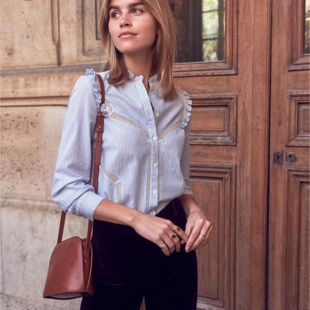 Sezane Blue Striped Button Down Shirt